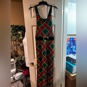 Large Knit Overall romper red green